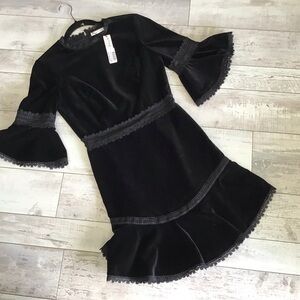 Alice + Olivia Fluted Black Velvet Dress 🍾 Sz 2 NWT